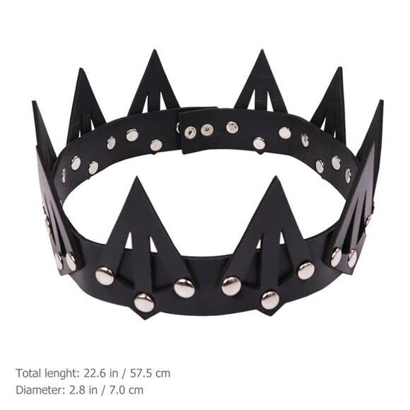 Gothic Headpiece Black Leather Headband Punk Spiky Tiara for Women Girls